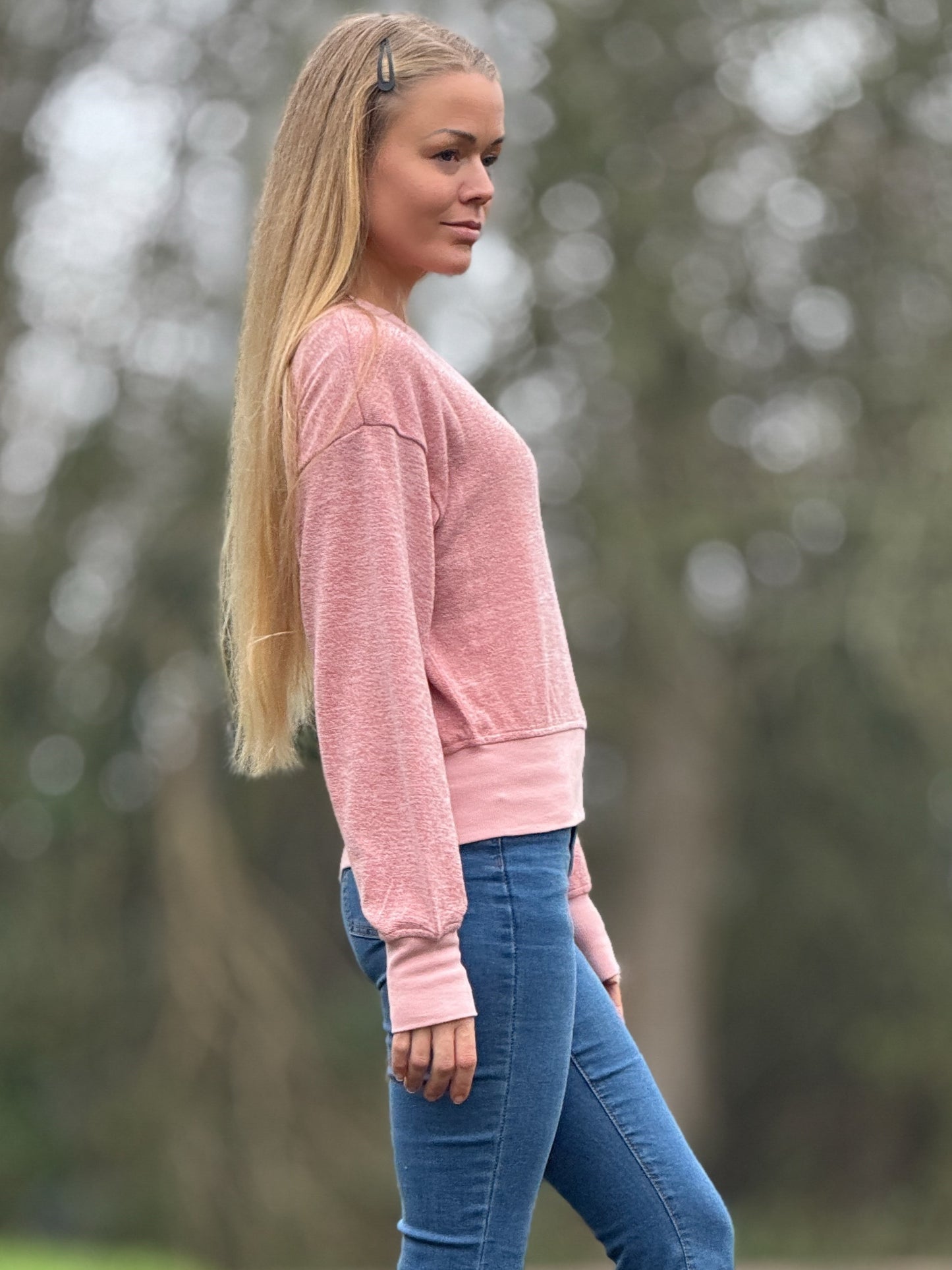 'She is Ready' Terry Towel Sweater in Peony