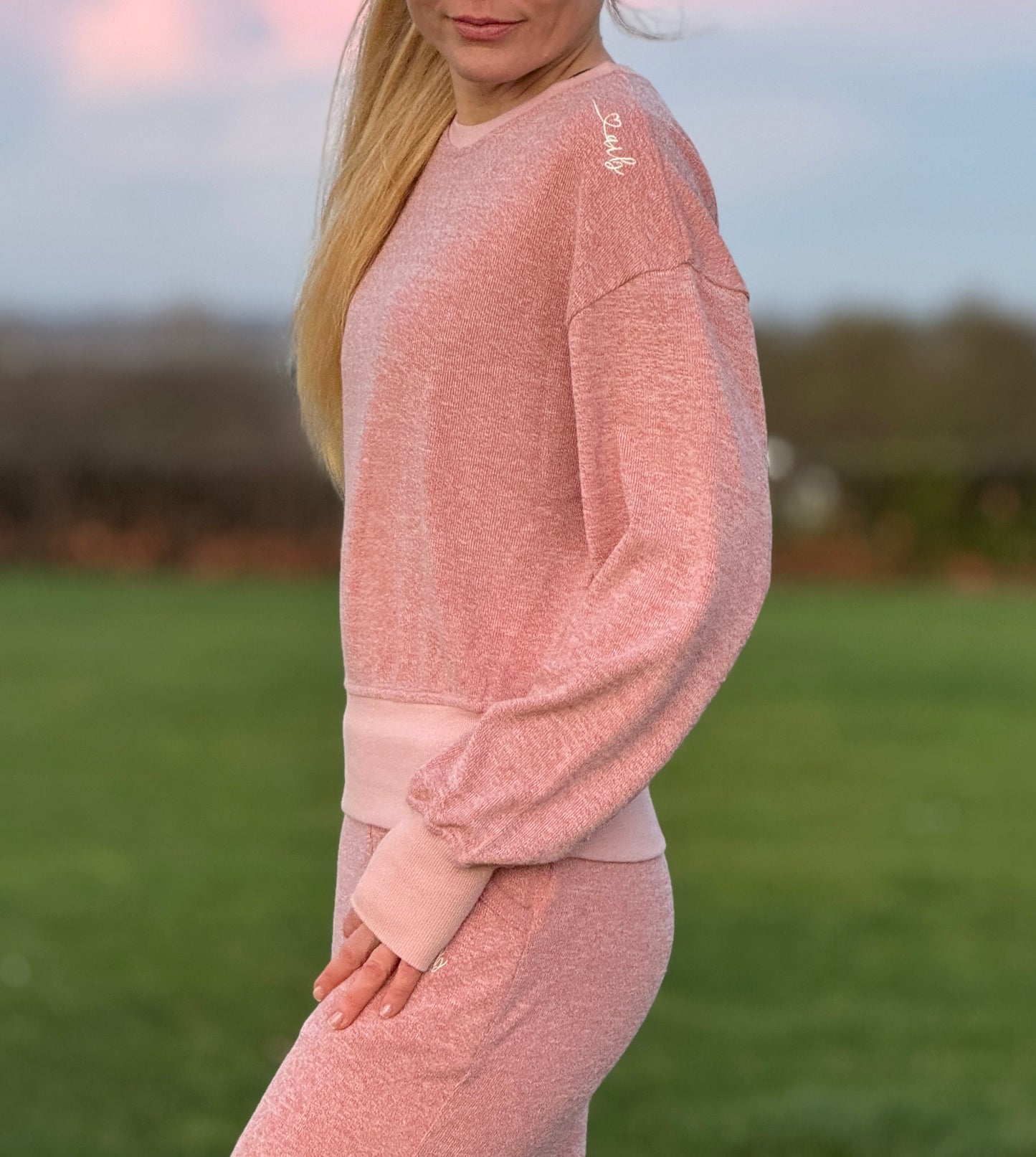 'She is Ready' Terry Towel Sweater in Peony